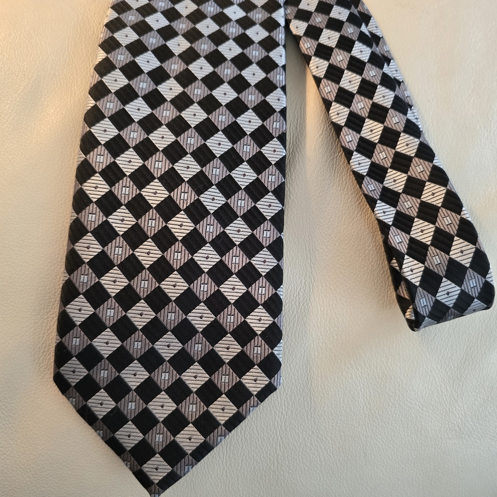 Alexander Julian Colours Black and Gray Checkered Polyester Necktie Tie